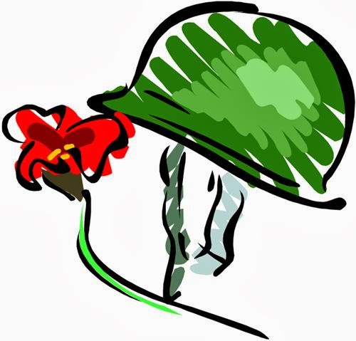 Green Military Helmet and a Red Poppy
