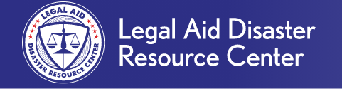 Legal Aid Disaster Resource Center Logo Scales against blue background